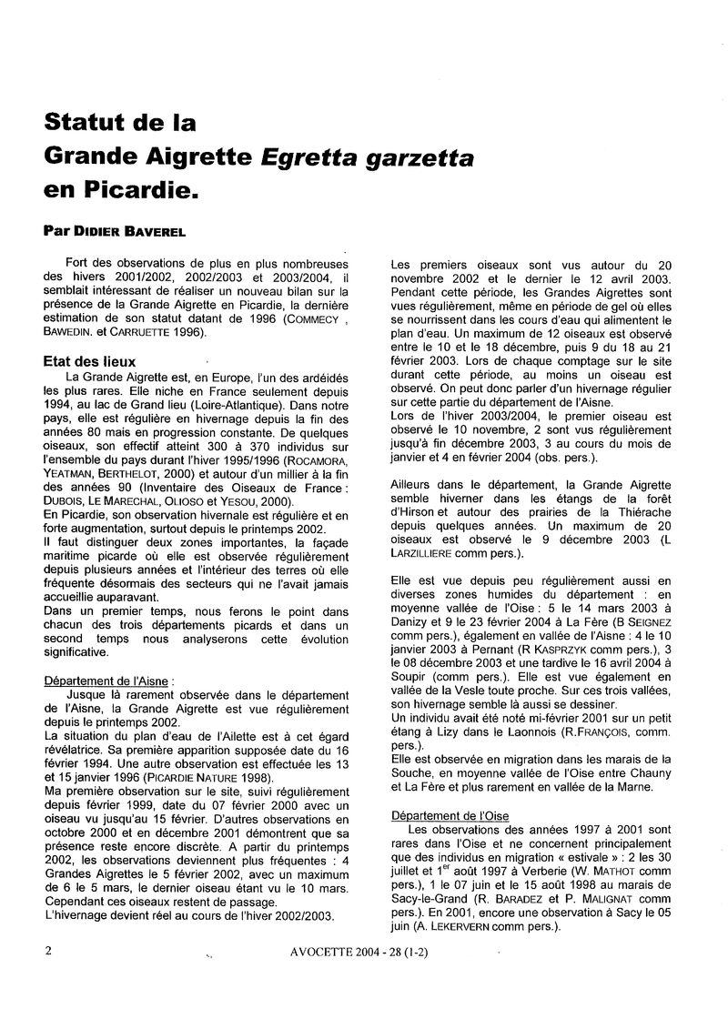 Avocette 2004 (28) 1-2 - Archives de Picardie Nature